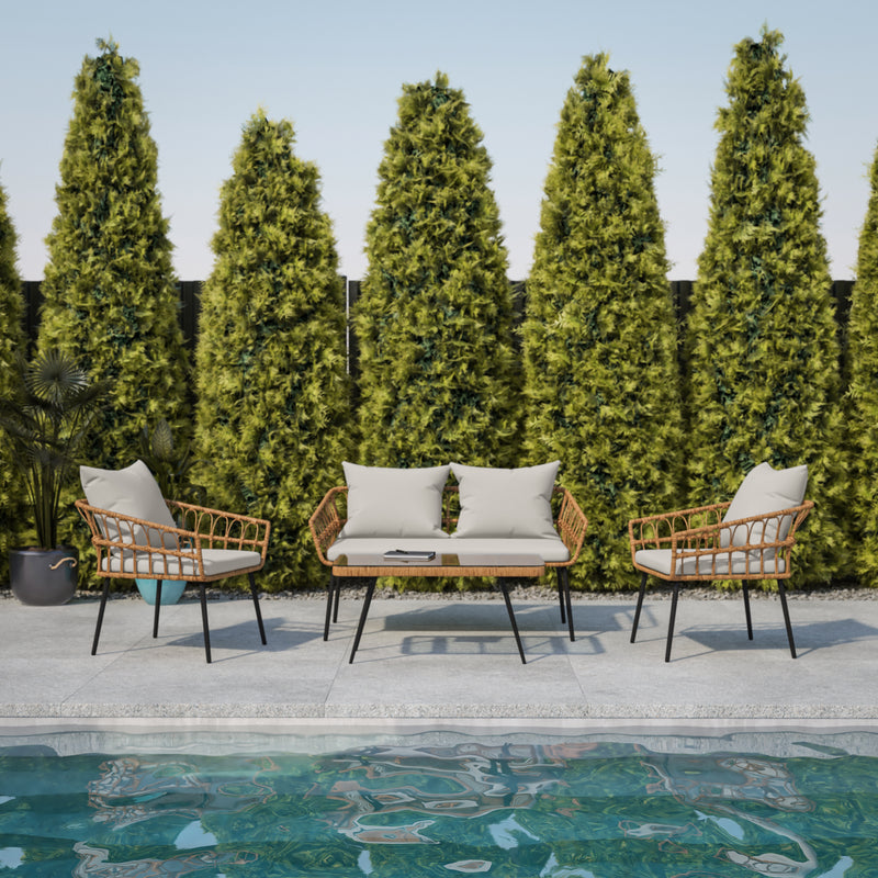 Harris 5 Piece Commercial Indoor/Outdoor Table and Chairs with Black Poly Resin Slatted Backs and Seats