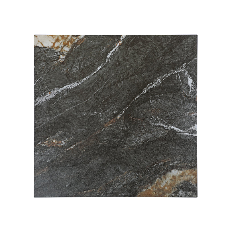 7/8" Black Sintered Stone Table Top with White Veining and Amber Accents, Indoor/Outdoor Use