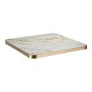 1 1/8" Gold Veining Marble White Sintered Stone Table Top with Gold Aluminum Edge, Indoor/Outdoor Use
