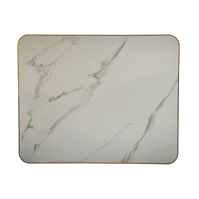 1 1/8" Light Grey Veining Marble White Sintered Stone Table Top with Gold Aluminum Edge, Indoor/Outdoor Use