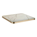 1 1/8" Light Grey Veining Marble White Sintered Stone Table Top with Gold Aluminum Edge, Indoor/Outdoor Use