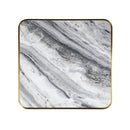 1 1/8" Soft Grey and Charcoal Veining Sintered Stone Table Top with Gold Stainless Steel Edge, Indoor/Outdoor Use