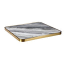1 1/8" Soft Grey and Charcoal Veining Sintered Stone Table Top with Gold Stainless Steel Edge, Indoor/Outdoor Use