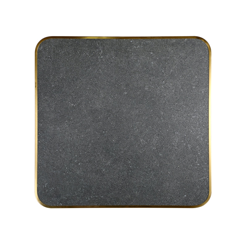 1 1/8" Subtle Speckling, Dark Textured Sintered Stone Table Top with and Gold Stainless Steel Edge, Indoor/Outdoor Use