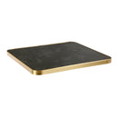 1 1/8" Subtle Cloudy Texture Black Sintered Stone Table Top with Gold Stainless Steel Edge, Indoor/Outdoor Use