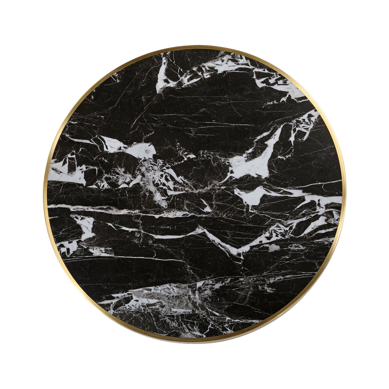 1 1/8" Striking White Veining Black Marble Sintered Stone Table Top with Gold Stainless Steel Edge, Indoor/Outdoor Use