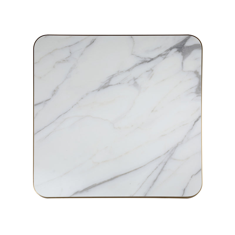 1 1/8" Dark Grey Veining Marble White Sintered Stone Table Top with Bronze Aluminum Alloy Edge, Indoor/Outdoor Use
