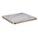 1 1/8" Dark Grey Veining Marble White Sintered Stone Table Top with Bronze Aluminum Alloy Edge, Indoor/Outdoor Use