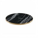 1 1/8" White Veining Black Sintered Stone Table Top with Gold Aluminum Edge, Indoor/Outdoor Use