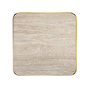 1 1/8" Travertine-Look Beige Sintered Stone Table Top with Gold Stainless Steel Edge, Indoor/Outdoor Use
