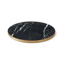 1 1/8" White Streak Veining Black Sintered Stone Table Top with Gold Aluminum Edge, Indoor/Outdoor Use