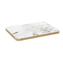 1 1/8" White Sintered Stone Table Top with Grey and Gold Marble Veining and Gold Aluminum Edge for Indoor and Outdoor Use