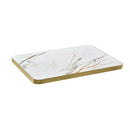 1 1/8" Warm Gold & Gray Veining White Sintered Stone Table Top with Gold Aluminum Edge, Indoor/Outdoor Use