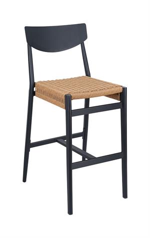 Stylish Outdoor Black Aluminum Barstool with Natural Terylene Woven Seat