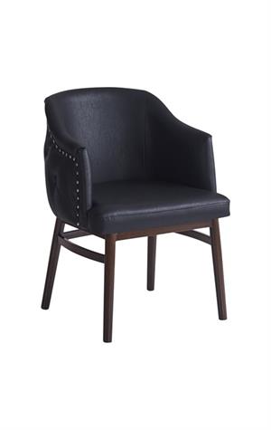 Stylized Chair with Black Upholstered Back and Seat for Indoor Use