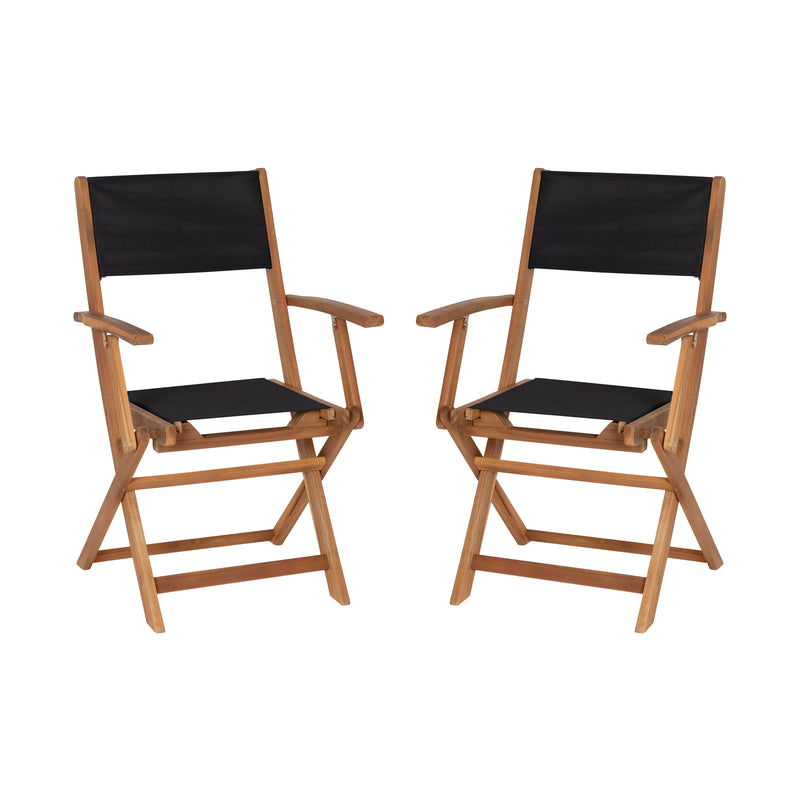 Martindale Solid Acacia Wood Patio Dining Bench for 2 with Slatted Top and Black Flared Wooden Legs in a Natural Finish