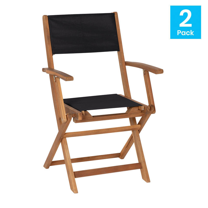 Martindale Solid Acacia Wood Patio Dining Bench for 2 with Slatted Top and Black Flared Wooden Legs in a Natural Finish