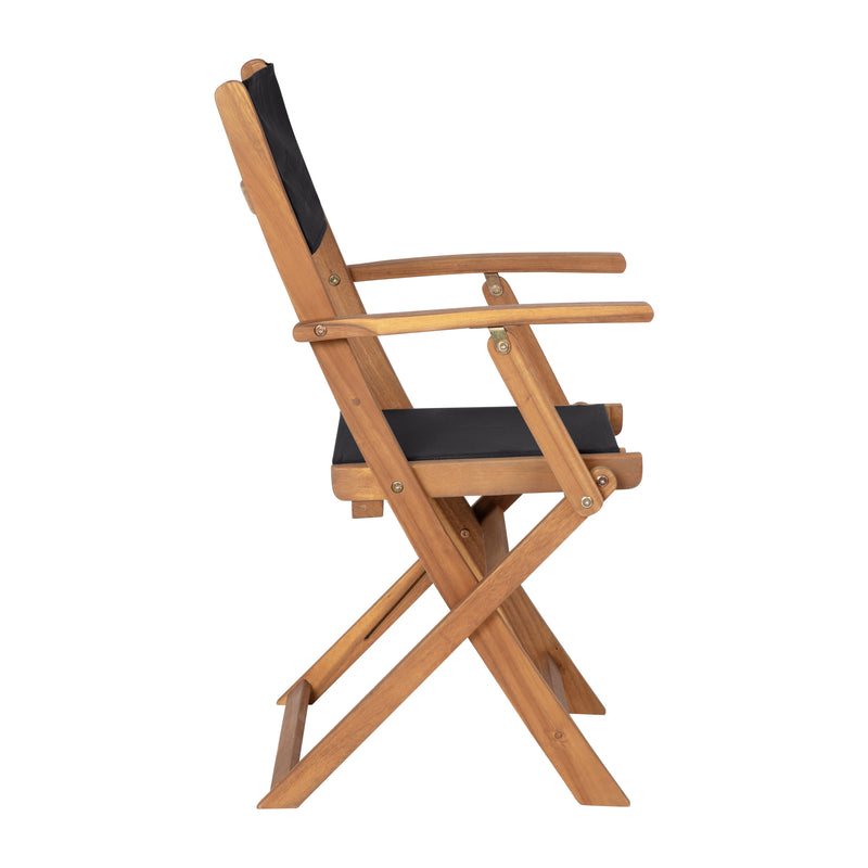 Martindale Solid Acacia Wood Patio Dining Bench for 2 with Slatted Top and Black Flared Wooden Legs in a Natural Finish