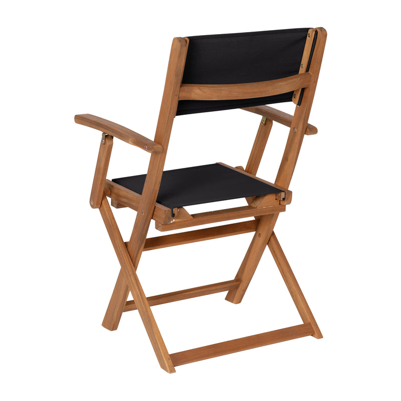Martindale Solid Acacia Wood Patio Dining Bench for 2 with Slatted Top and Black Flared Wooden Legs in a Natural Finish