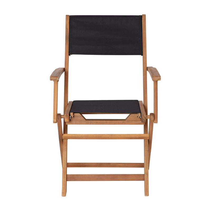 Martindale Solid Acacia Wood Patio Dining Bench for 2 with Slatted Top and Black Flared Wooden Legs in a Natural Finish