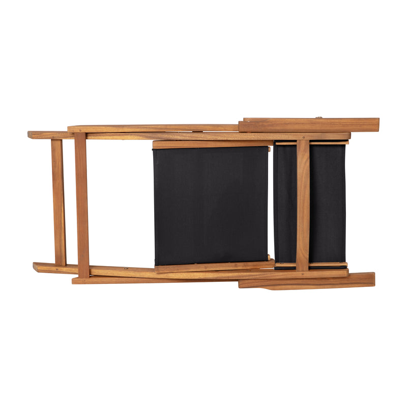Martindale Solid Acacia Wood Patio Dining Bench for 2 with Slatted Top and Black Flared Wooden Legs in a Natural Finish