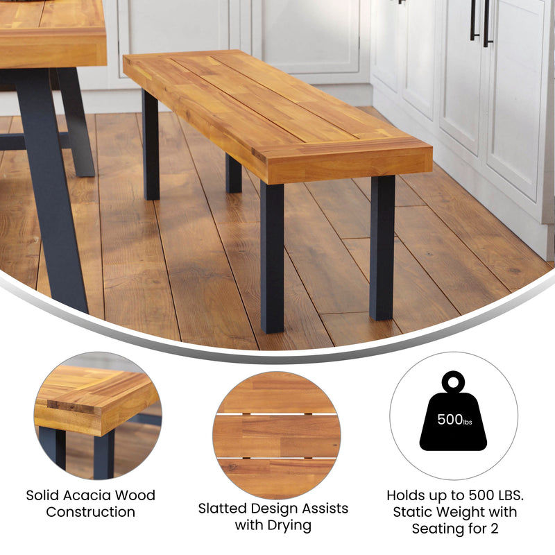 Martindale Indoor/Outdoor Folding Acacia Wood Patio Bistro Chairs with X Base Frame and Slatted Back and Seat in Natural Finish, Set of 2