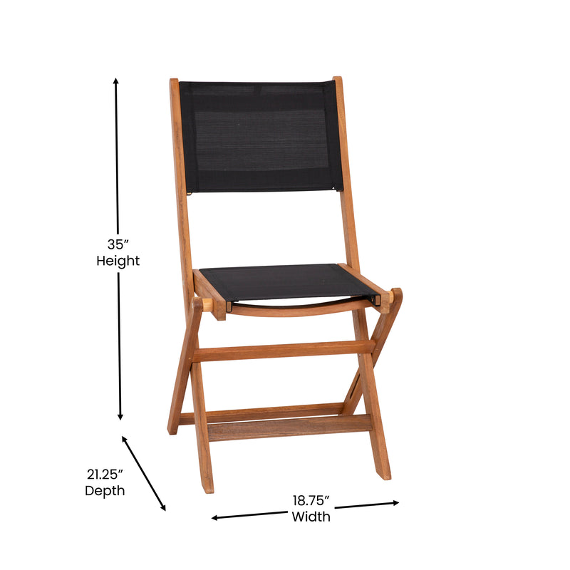 Martindale 3 Piece Folding Patio Bistro Set, Indoor/Outdoor Acacia Round Wood Table and 2 Chair Set with Slatted Design, Natural Finish