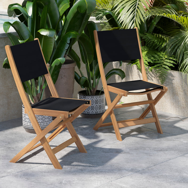 Martindale 3 Piece Folding Patio Bistro Set, Indoor/Outdoor Acacia Round Wood Table and 2 Chair Set with Slatted Design, Natural Finish