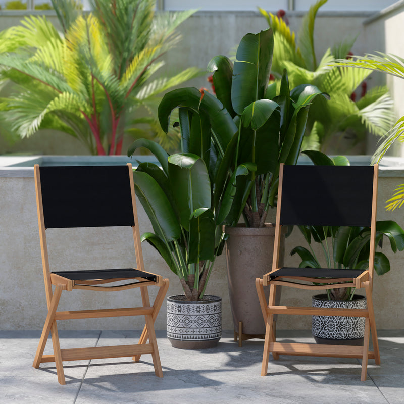 Martindale 3 Piece Folding Patio Bistro Set, Indoor/Outdoor Acacia Round Wood Table and 2 Chair Set with Slatted Design, Natural Finish