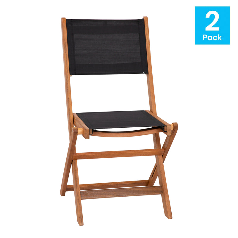 Martindale 3 Piece Folding Patio Bistro Set, Indoor/Outdoor Acacia Round Wood Table and 2 Chair Set with Slatted Design, Natural Finish