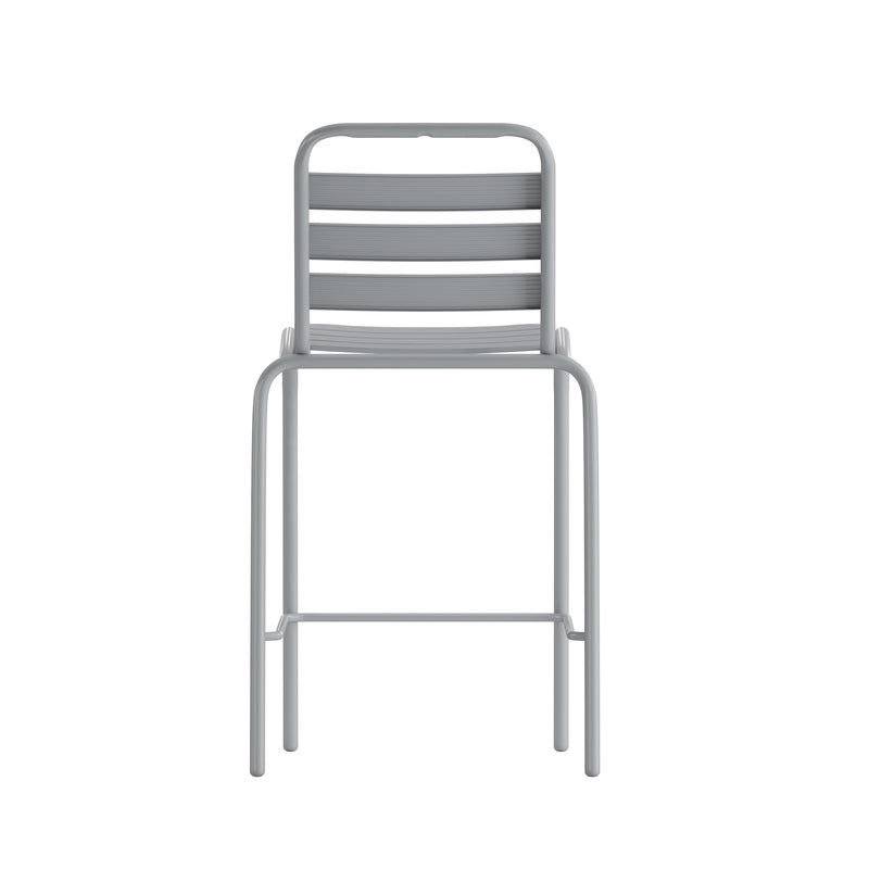 Lila Commercial Aluminum Indoor-Outdoor Restaurant Stack Chair with Triple Slat Back and Arms