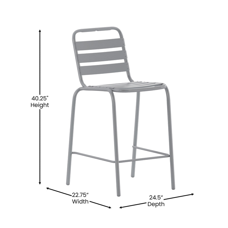 Lila Commercial Aluminum Indoor-Outdoor Restaurant Stack Chair with Triple Slat Back and Arms