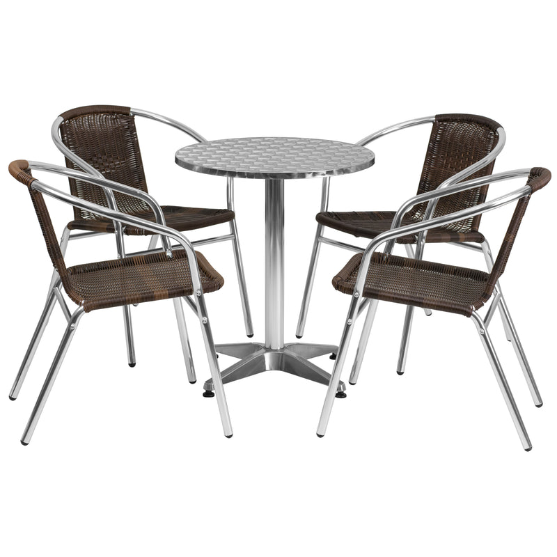 Lila 23.5'' Square Aluminum Indoor-Outdoor Table Set with 2 Slat Back Chairs