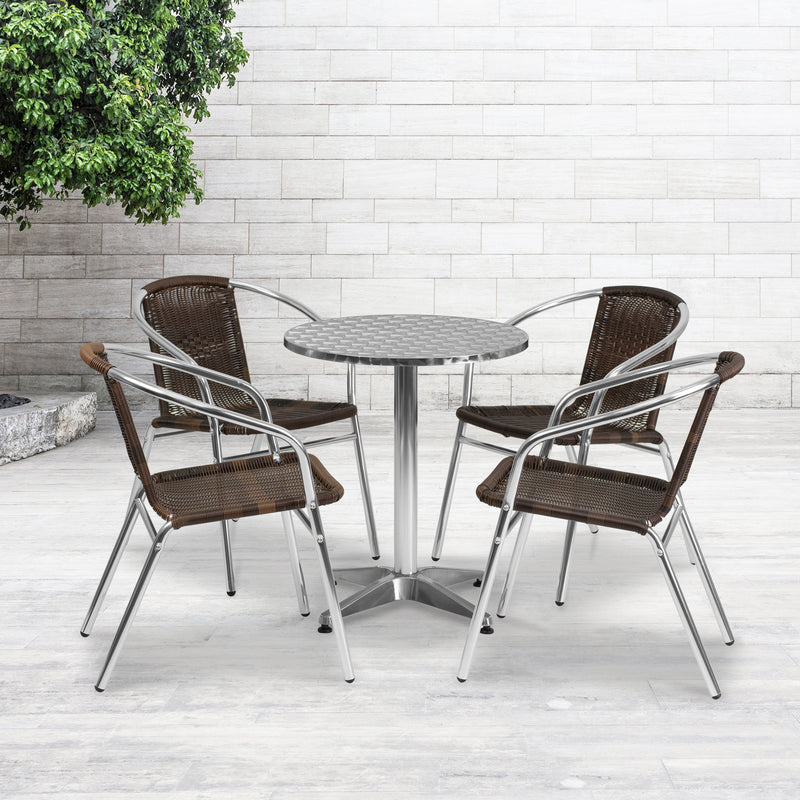 Lila 23.5'' Square Aluminum Indoor-Outdoor Table Set with 2 Slat Back Chairs