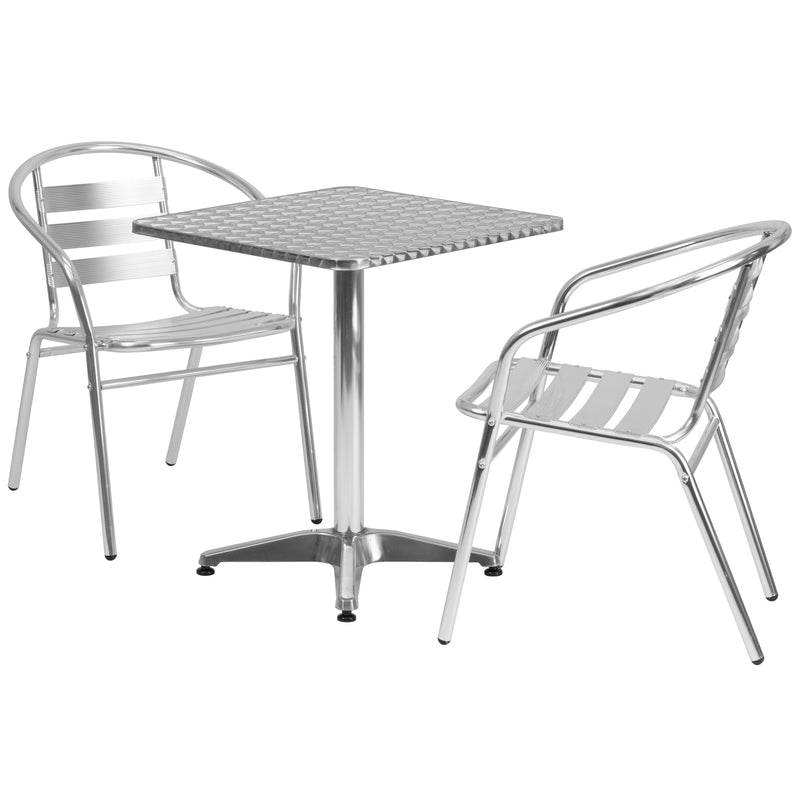 Lila 23.5'' Square Aluminum Indoor-Outdoor Table Set with 4 Slat Back Chairs