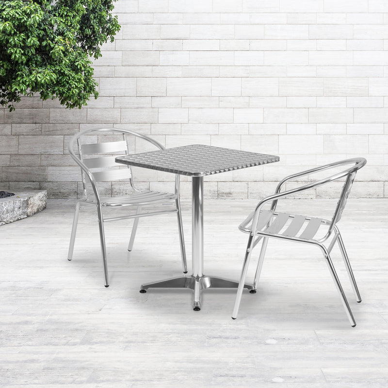 Lila 23.5'' Square Aluminum Indoor-Outdoor Table Set with 4 Slat Back Chairs