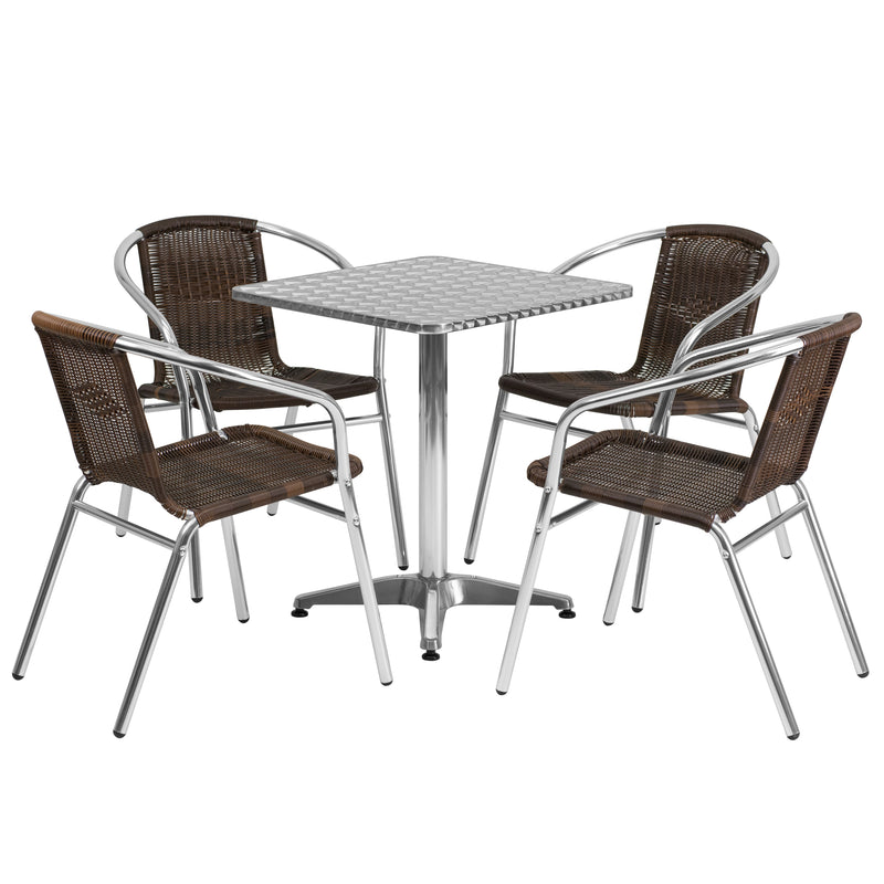 Lila 27.5'' Round Aluminum Indoor-Outdoor Table Set with 2 Slat Back Chairs