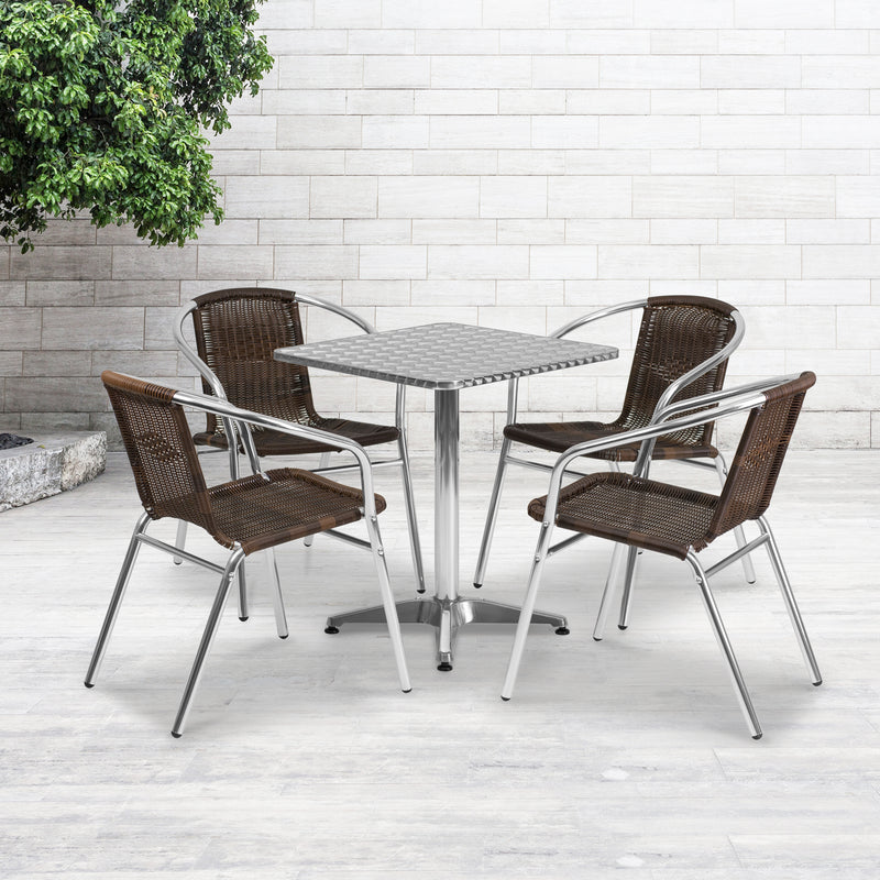 Lila 27.5'' Round Aluminum Indoor-Outdoor Table Set with 2 Slat Back Chairs