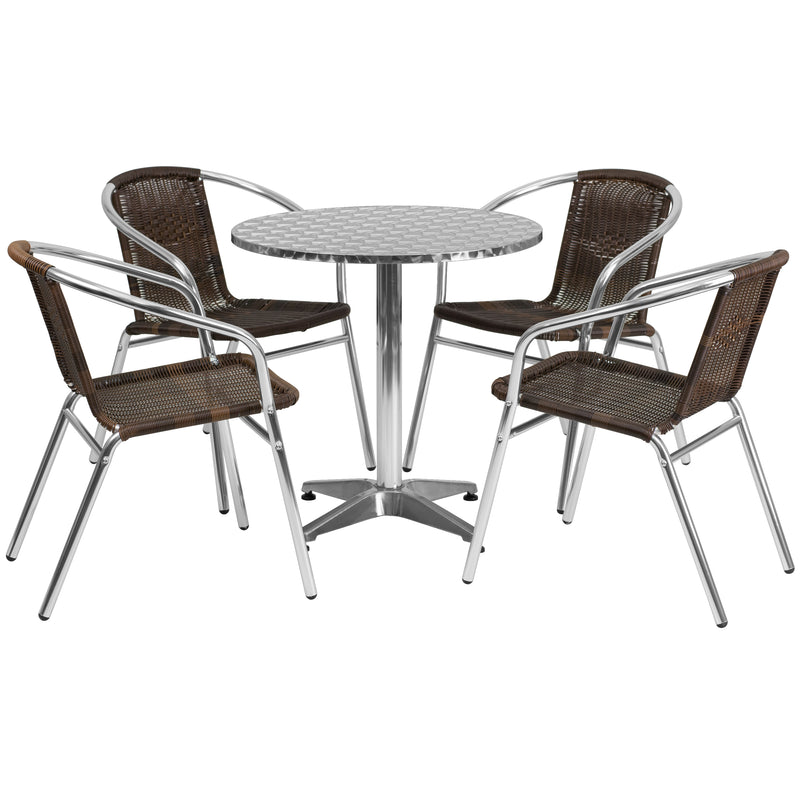 Lila 27.5'' Square Aluminum Indoor-Outdoor Table Set with 2 Slat Back Chairs