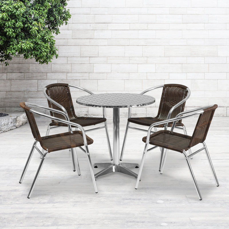 Lila 27.5'' Square Aluminum Indoor-Outdoor Table Set with 2 Slat Back Chairs