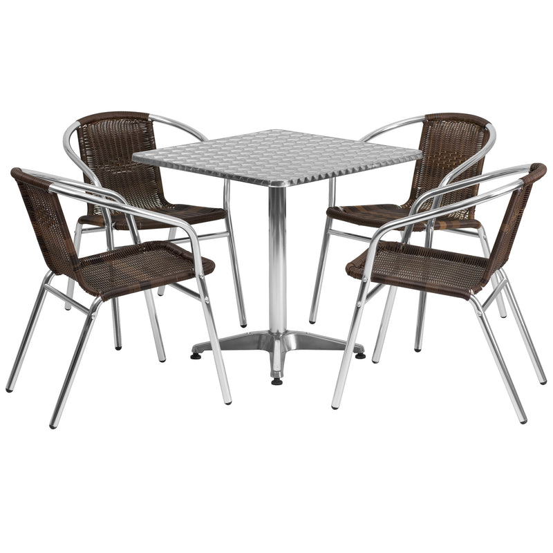 Lila 31.5'' Round Aluminum Indoor-Outdoor Table Set with 2 Slat Back Chairs