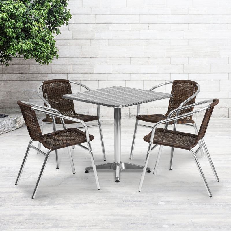 Lila 31.5'' Round Aluminum Indoor-Outdoor Table Set with 2 Slat Back Chairs