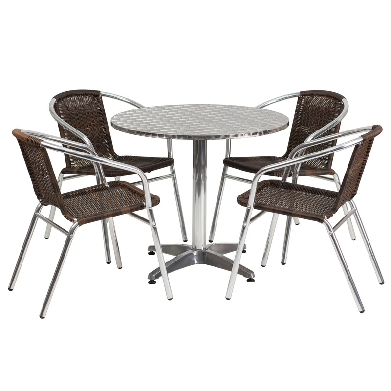 Lila 31.5'' Square Aluminum Indoor-Outdoor Table Set with 2 Slat Back Chairs