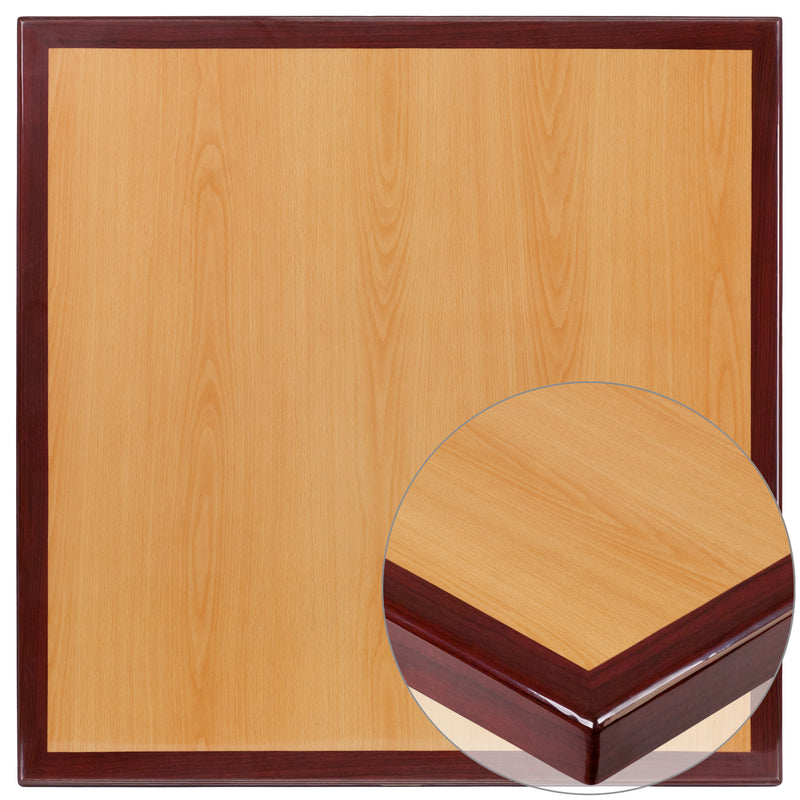 Glenbrook 30'' Square 2-Tone High-Gloss Cherry / Mahogany Resin Table Top with 2'' Thick Drop-Lip