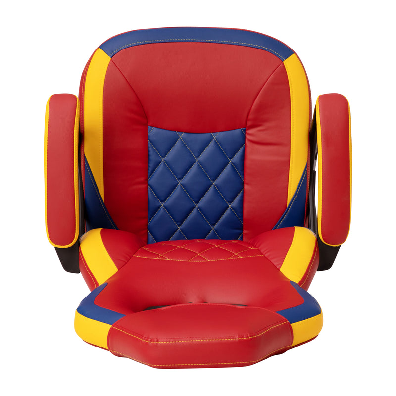 Stone Ergonomic Office Computer Chair - Adjustable Red & Yellow Designer Gaming Chair - 360° Swivel - Red Dual Wheel Casters