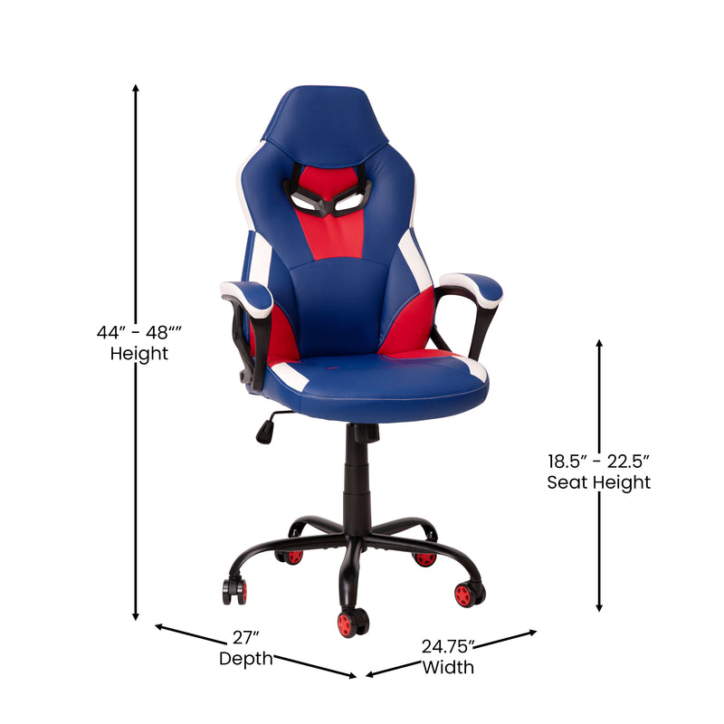 Stone Ergonomic PC Office Computer Chair - Adjustable Red & Blue Designer Gaming Chair - 360° Swivel - Transparent Roller Wheels