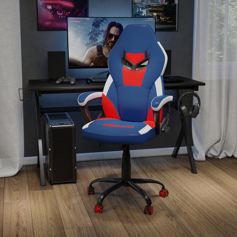 Stone Ergonomic PC Office Computer Chair - Adjustable Red & Blue Designer Gaming Chair - 360° Swivel - Red Dual Wheel Casters
