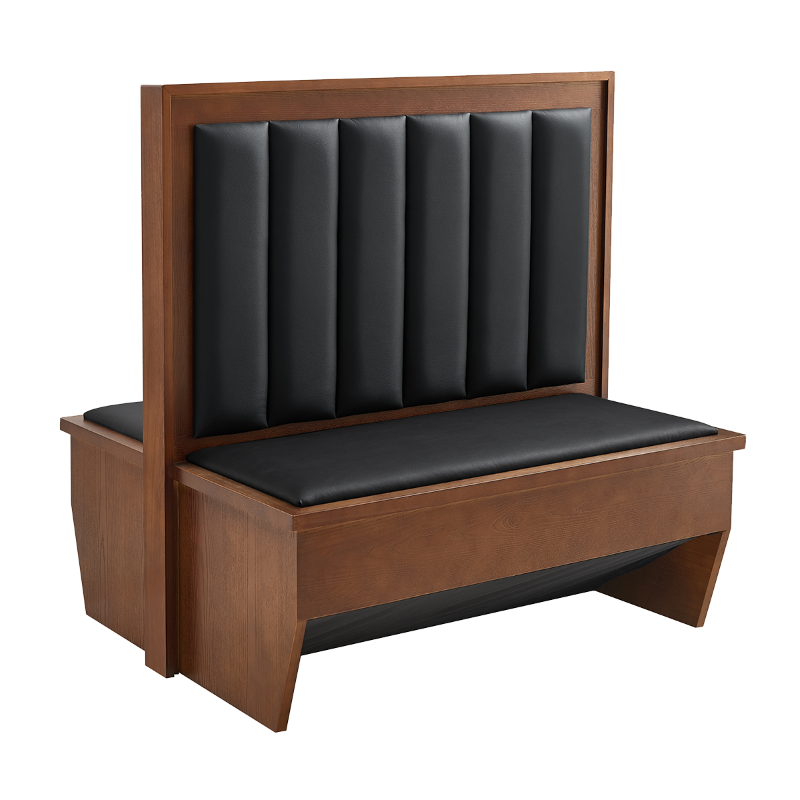 Veneer Frame 6-Vertical-Channel Back Double Booth w/ Black Vinyl Seat & Back