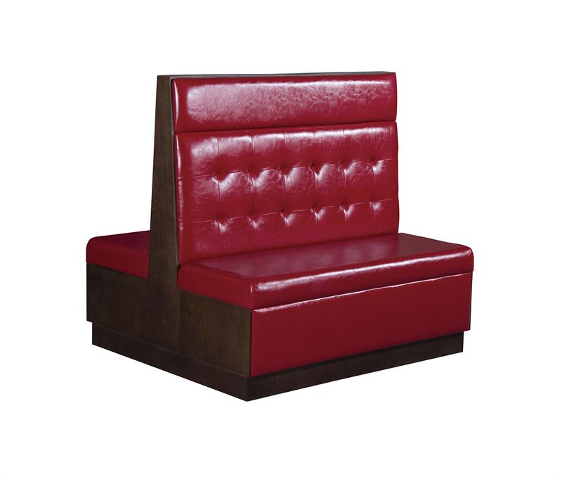 Double booth in Veneer Frame and Red Tufted Vinyl Back with Headroll, Red Vinyl Seat, 47.2" x 43.3" x 46"