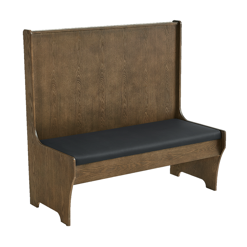 Walnut Color Veneer Wood Frame Single Booth w/ Black Vinyl Seat